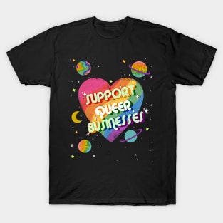 Support queer businesses vintage distressed design with planets T-Shirt